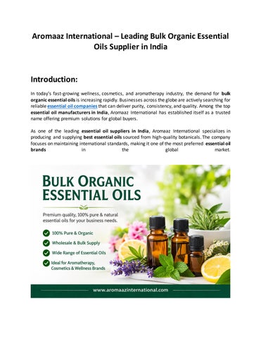 Aromaaz International – Leading Bulk Organic Essential Oils Supplier in India