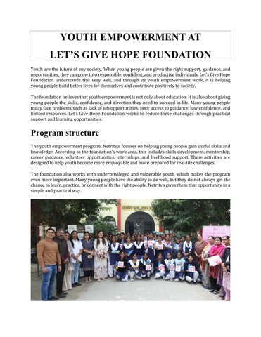 YOUTH EMPOWERMENT AT LET’S GIVE HOPE FOUNDATION