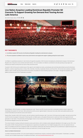 Live Nation Acquires Leading Dominican Republic Promoter SD Concerts To Support Growing Fan Demand 
