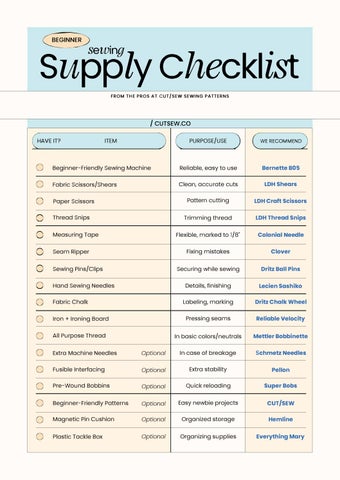 CUTSEW Sewing Starter Kit – Supply Checklist