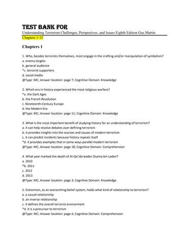 Test Bank For Understanding Terrorism Challenges, Perspectives, and Issues Eighth Edition Gus Martin