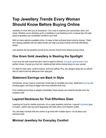 Top Jewellery Trends Every Woman Should Know Before Buying Online