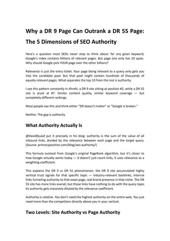 Why a DR 9 Page Outranks a DR 55 Page: The 5 Dimensions of SEO Authority