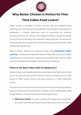 Why Butter Chicken Is Perfect for First-Time Indian Food Lovers?