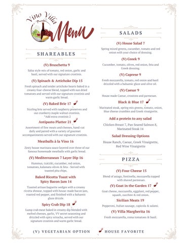 Vino Villa Menu 2026