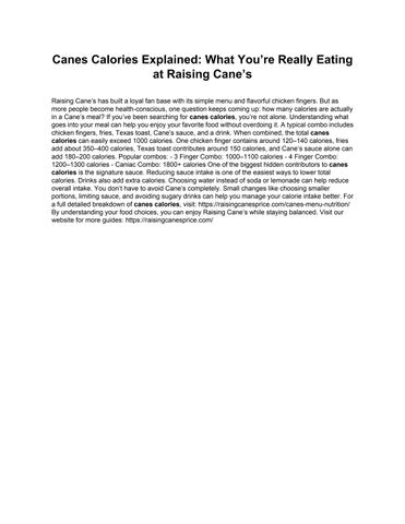 Canes Calories Guide