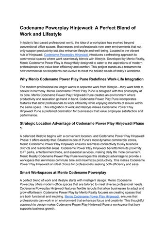 Codename Powerplay Hinjewadi_ A Perfect Blend of Work and Lifestyle