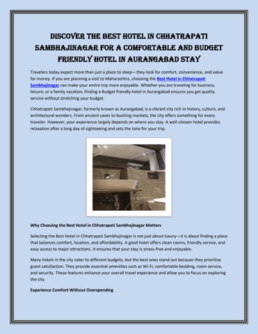 Discover the Best Hotel in Chhatrapati Sambhajinagar for a Comfortable and Budget Friendly Hotel in 