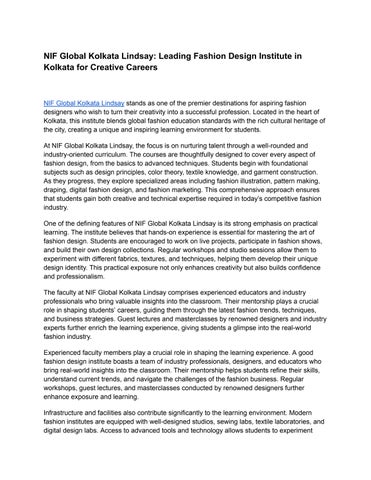 NIF Global Kolkata Lindsay: Leading Fashion Design Institute in Kolkata for Creative Careers