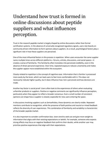 Understand how trust is formed in online discussions about peptide suppliers and what influences per