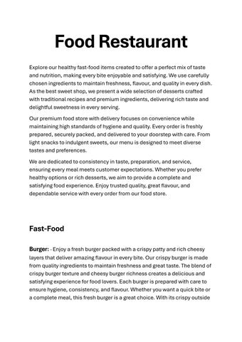 Fast Food Deals at Our Food Restaurant