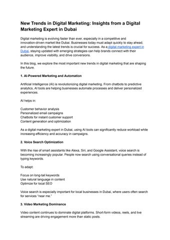 New Trends in Digital Marketing Insights from a Digital Marketing Expert in Dubai