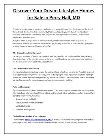 Discover Your Dream Lifestyle: Homes for Sale in Perry Hall, MD