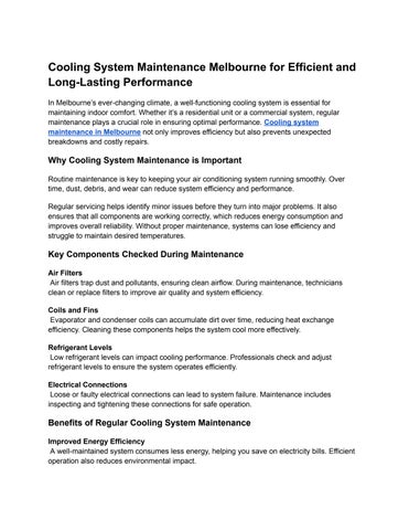 cooling system maintenance Melbourne