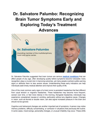 Dr. Salvatore Palumbo_ Recognizing Brain Tumor Symptoms Early and Exploring Today’s Treatment Advanc