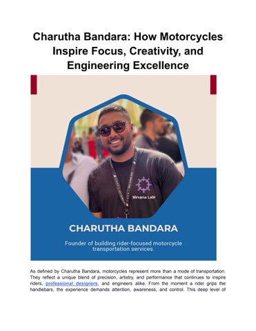 Charutha Bandara: How Motorcycles Inspire Focus, Creativity, and Engineering Excellence