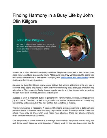 Finding Harmony in a Busy Life by John Olin Killgore