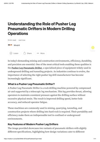 Understanding the Role of Pusher Leg Pneumatic Drifters in Modern Drilling Operations _ by Mindrill 