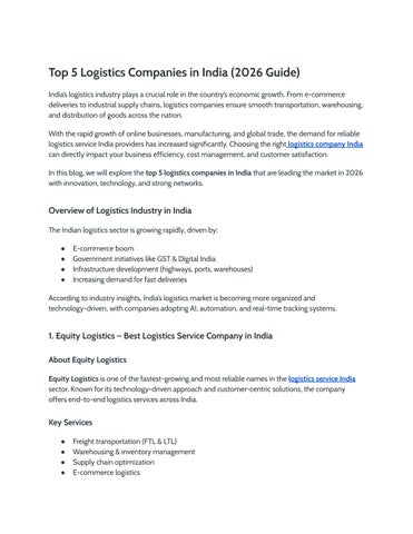 Top 5 Logistics Companies in India (2026 Guide)