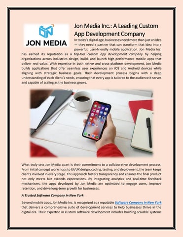 Jon Media Inc. A Leading Custom App Development Company