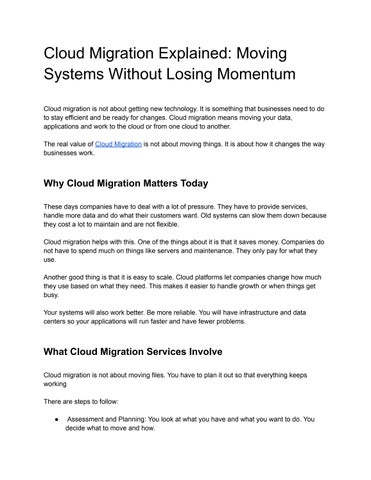 Cloud Migration Explained: Moving Systems Without Losing Momentum