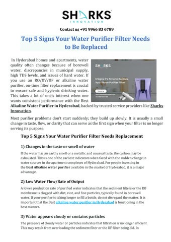 Top 5 Signs Your Water Purifier Filter Needs to Be Replaced