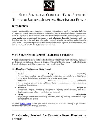 Stage Rental and Corporate Event Planners Toronto
