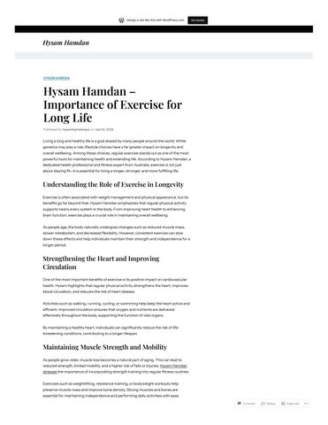 Hysam Hamdan – Importance of Exercise for Long Life