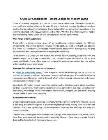 Cruise Air Conditioners – Smart Cooling for Modern Living