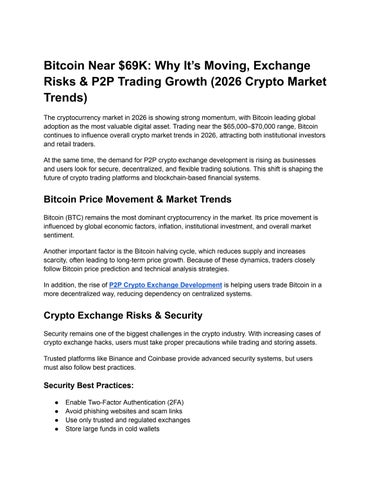 Bitcoin Near $69K Why It’s Moving, Exchange Risks & P2P Trading Growth (2026 Crypto Market Trends)