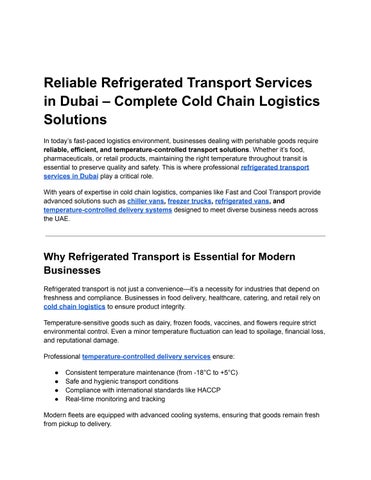 Refrigerated Truck & Chiller Van Rental in Dubai, Abu Dhabi & UAE