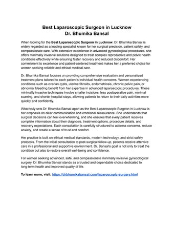 Best Laparoscopic Surgeon in Lucknow | Dr. Bhumika Bansal