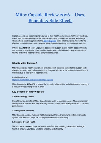 Mitov Capsule Review 2026 – Uses, Benefits & Side Effects