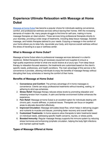 Experience Ultimate Relaxation with Massage at Home Dubai