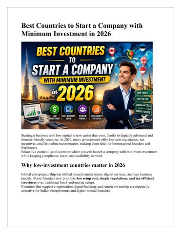 Best Countries to Start a Company with Minimum Investment in 2026