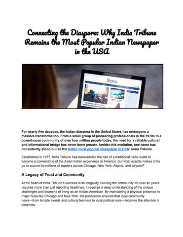 Indian most popular newspaper in USA