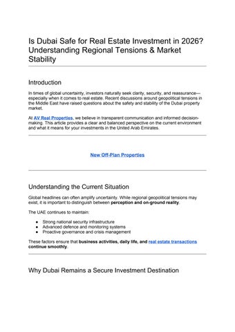 Dubai Real Estate Safety 2026 | AV Real Properties