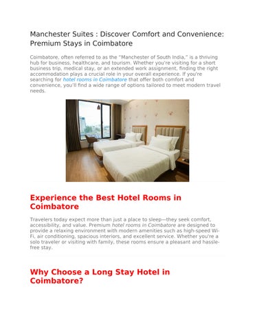 Manchester Suites : Discover Comfort and Convenience: Premium Stays in Coimbatore