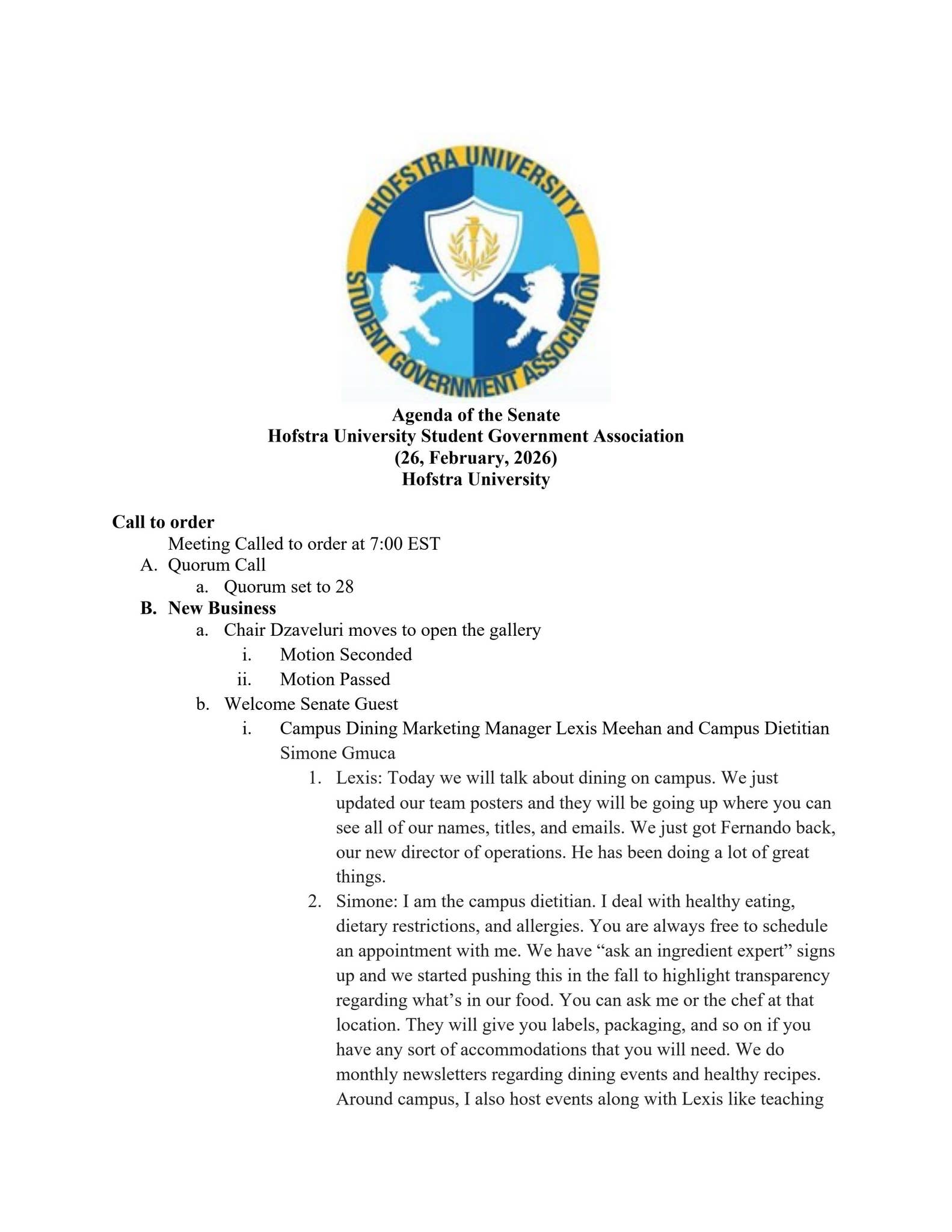 Senate Agenda | Febuary 26, 2026 by Hofstra University - Issuu