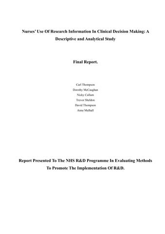 Nurses’ Use Of Research Information In Clinical Decision Making A Descriptive and Analytical Study