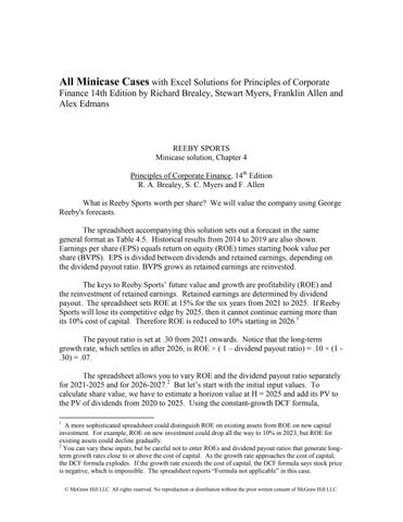 All Minicases with Excel Solutions Principles of Corporate Finance 14th Edition by Richard Brealey, 