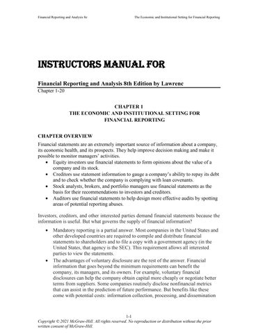 Instructors Manual for Financial Reporting and Analysis 8th Edition by Lawrenc