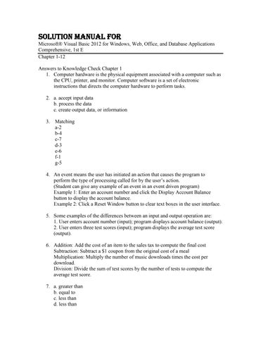 Solution Manual for Microsoft® Visual Basic 2012 for Windows, Web, Office, and Database Applications