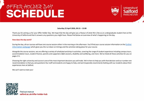 UOS Offer Holder Day: April 25th General Schedule 