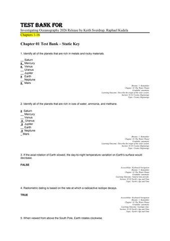 Test Bank For Investigating Oceanography 2026 Release by Keith Sverdrup, Raphael Kudela
