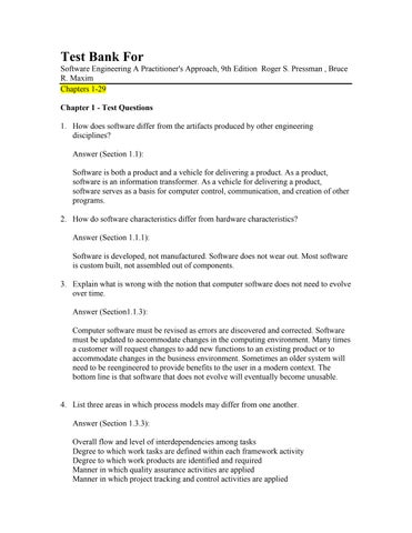 Test Bank For Software Engineering A Practitioner's Approach, 9th Edition  Roger S. Pressman , Bruce