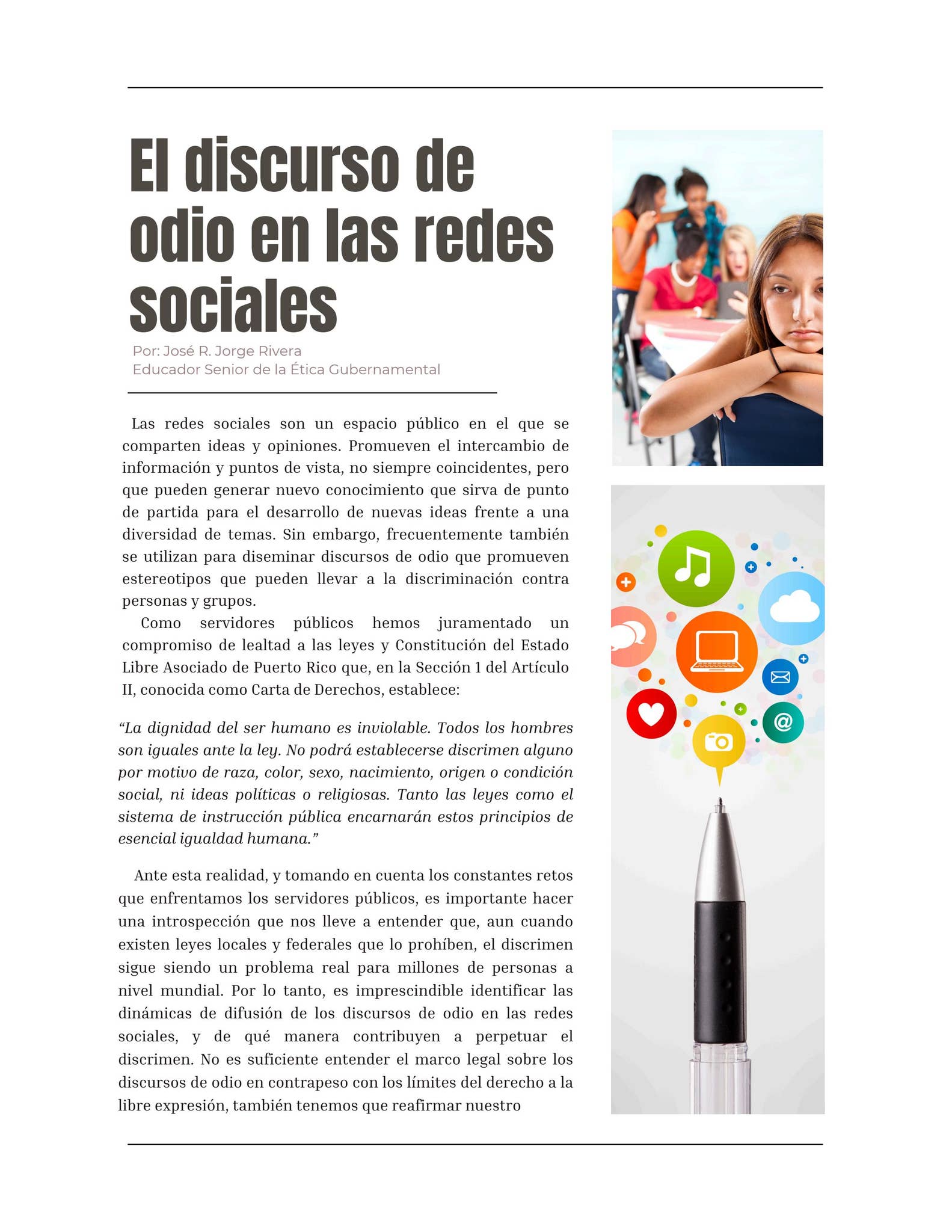 El discurso de odio en las redes sociales by Oficina de Ética ...
