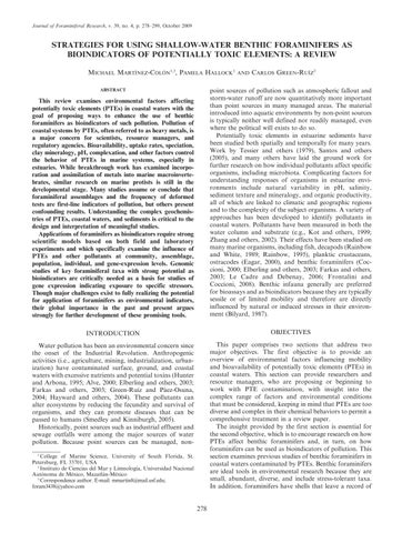 STRATEGIES FOR USING SHALLOW-WATER BENTHIC FORAMINIFERS AS BIOINDICATORS