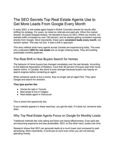 The SEO Secrets Top Real Estate Agents Use to Get More Leads From Google Every Month
