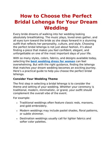 How to Choose the Perfect Bridal Lehenga for Your Dream Wedding